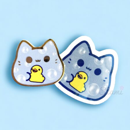 Bubble Bath Kitty Bean Pin & Sticker